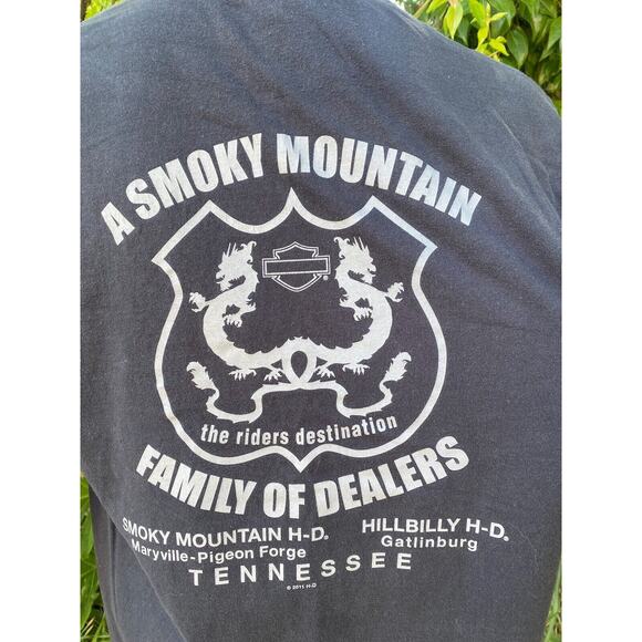 Y2K 2011 Harley Davidson Black T-Shirt Smoky  Mountain HD Chopper Factory USA XL - Picture 6 of 8